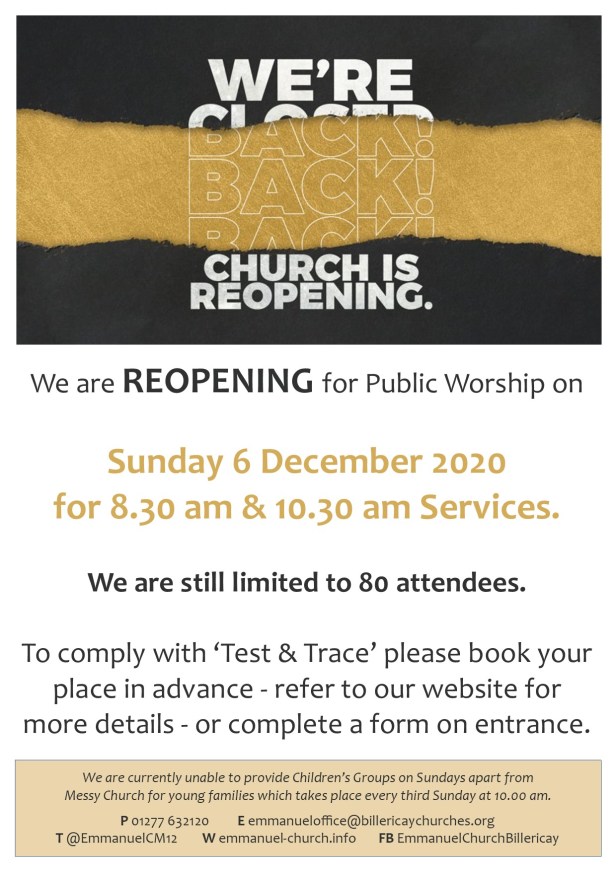 Emmanuel reopening December 2020
